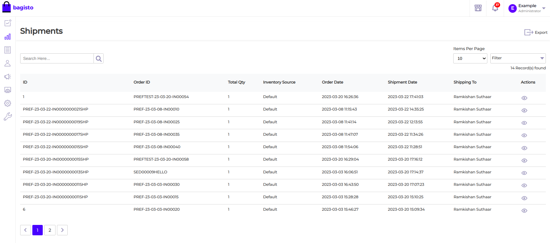 How to Show Shipment with prefix