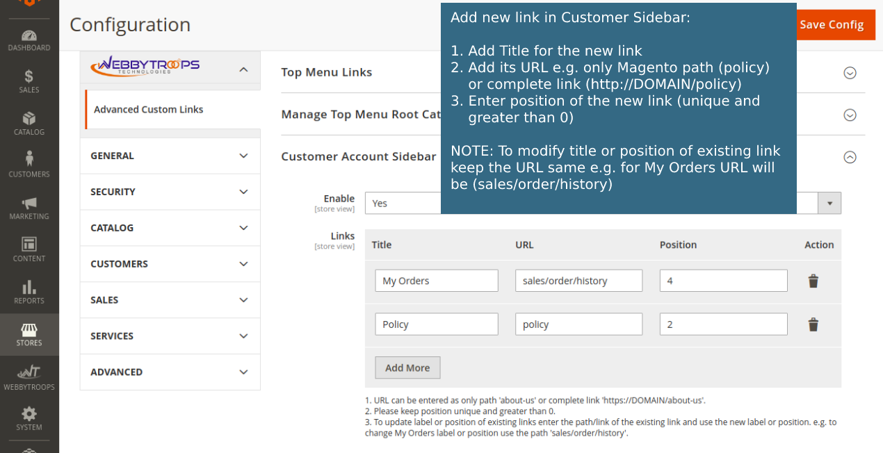 Customer Account Sidebar