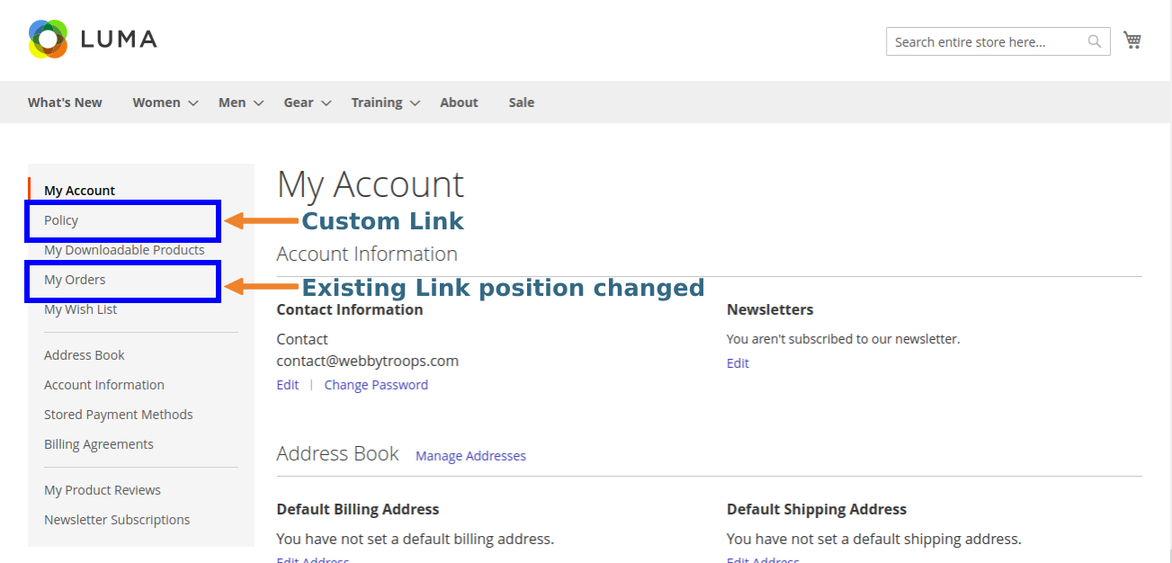 Show link in My Account section