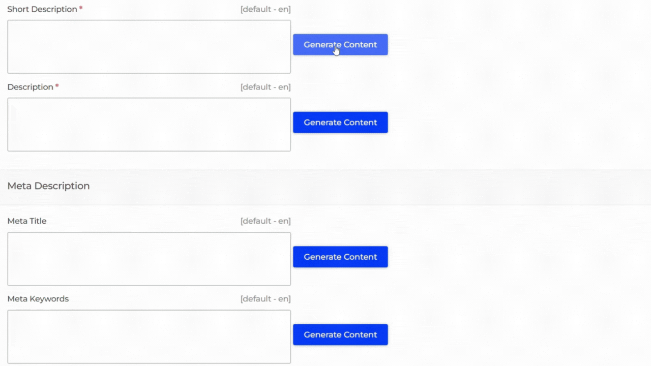 Show form with details and Genearte Content