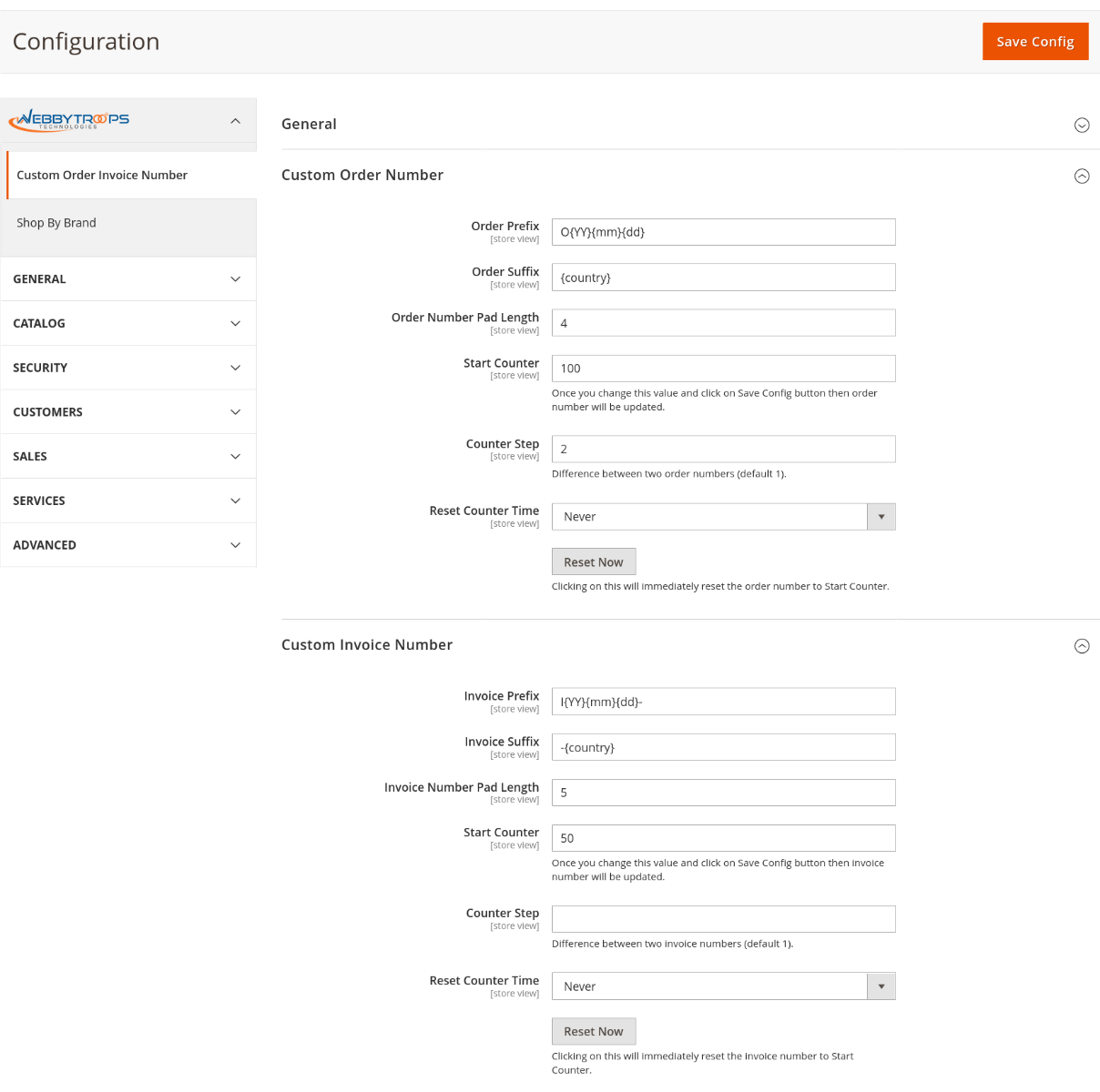 Custom Order and Invoice Number