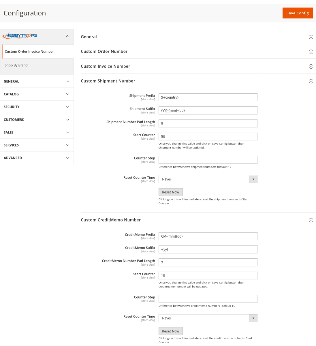Custom Shipment and CreditMemo Number
