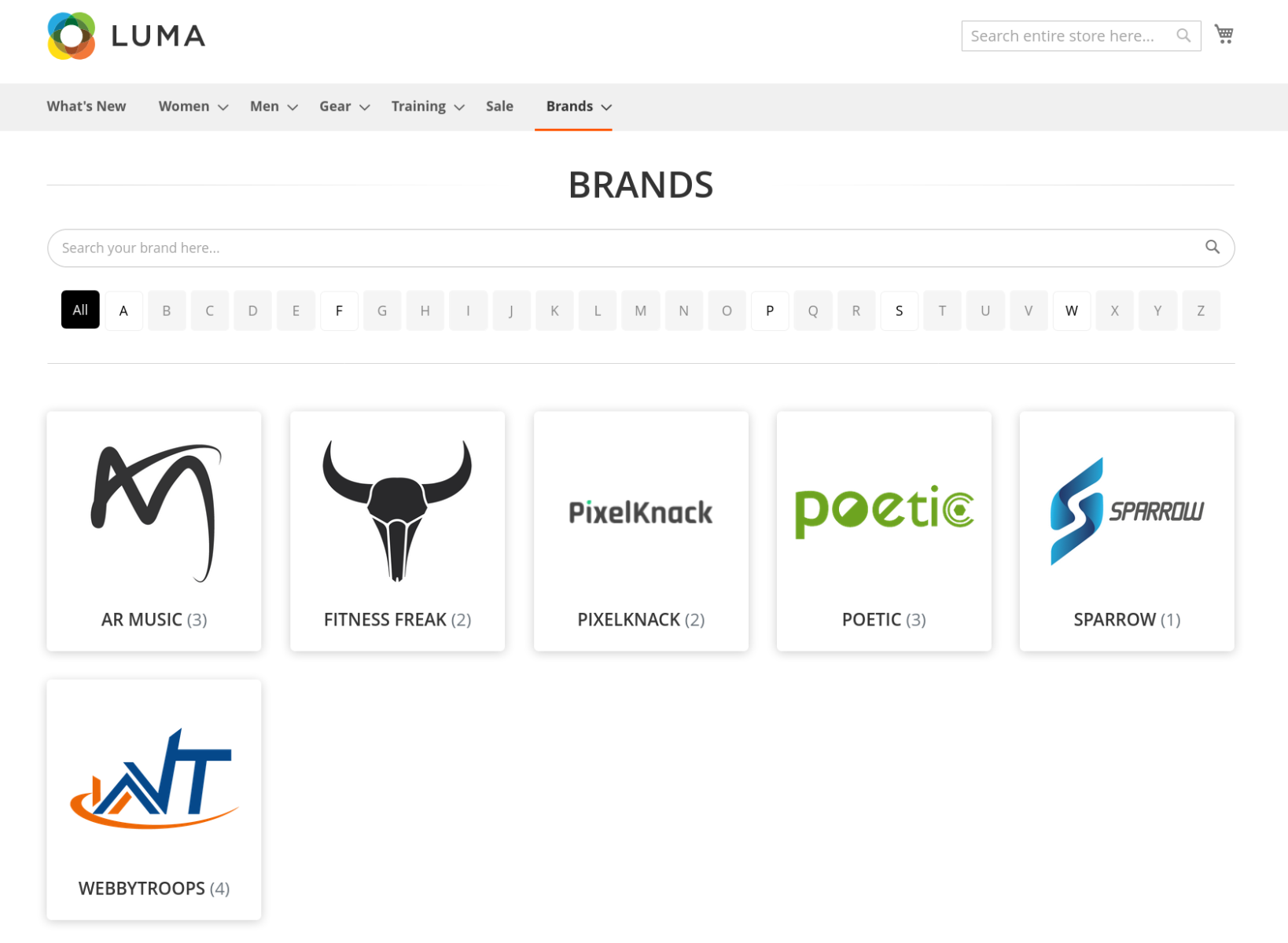 Show brand listing
