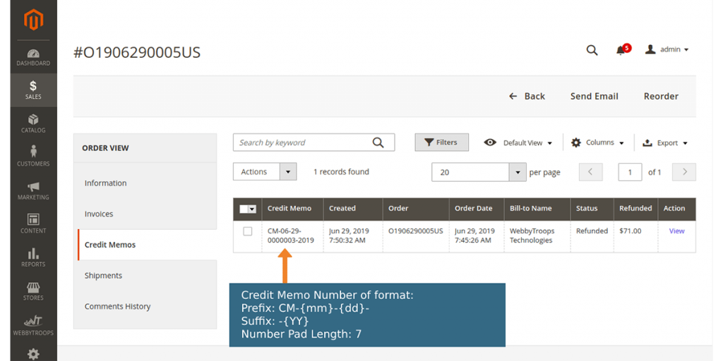 How to show Creditmemo with prefix