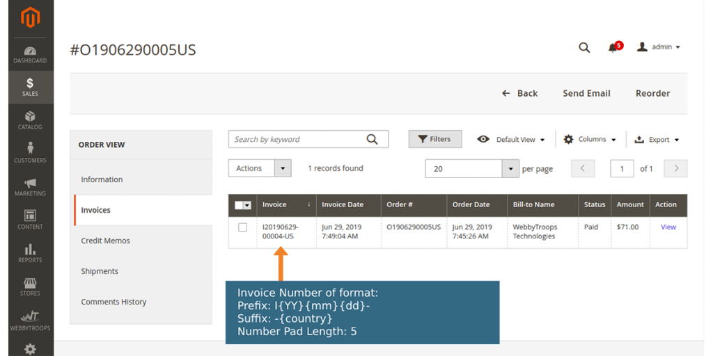 How to show invoice with prefix