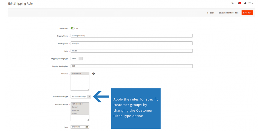 Enable shipping rule for specific customers
