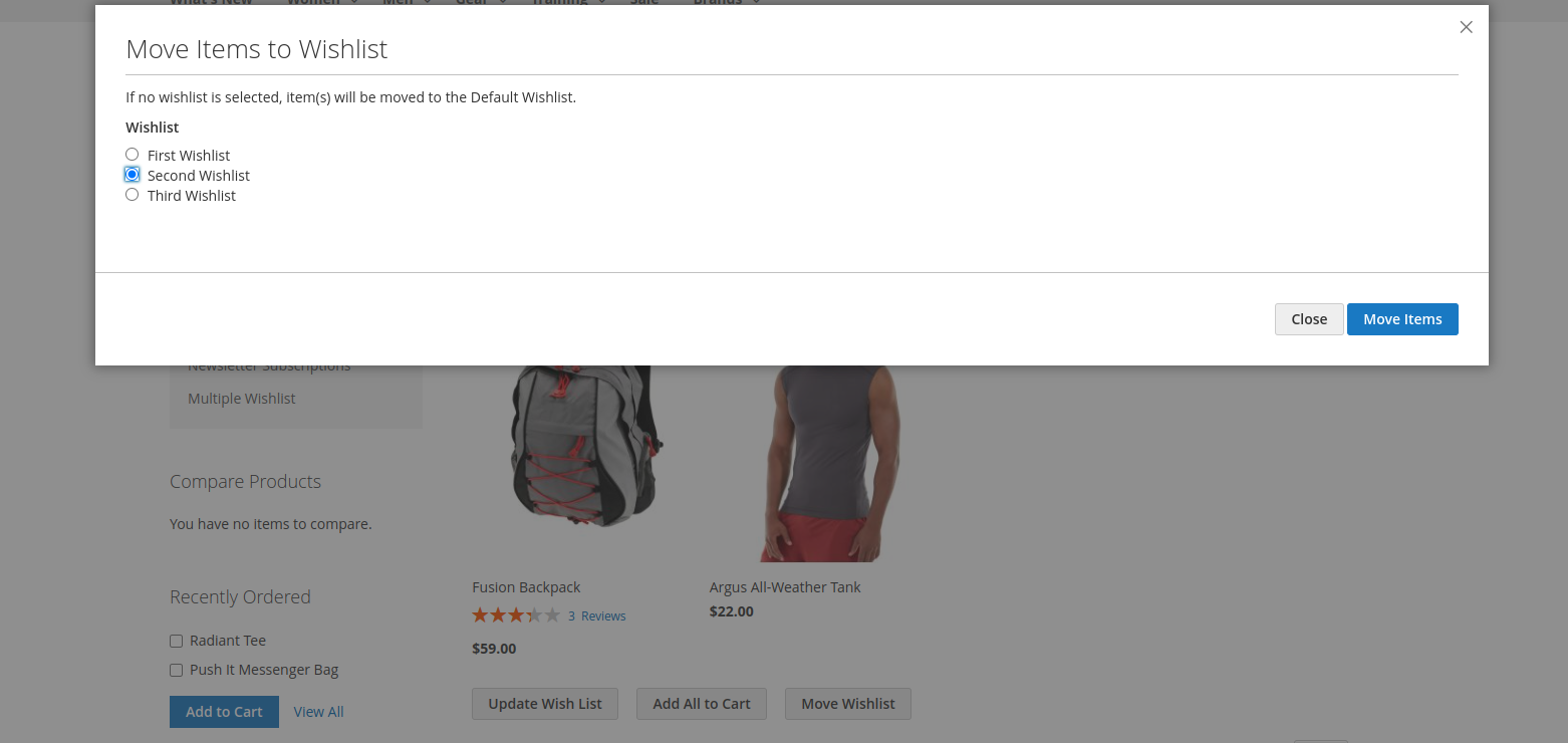 Move one wishlist to another wishlist