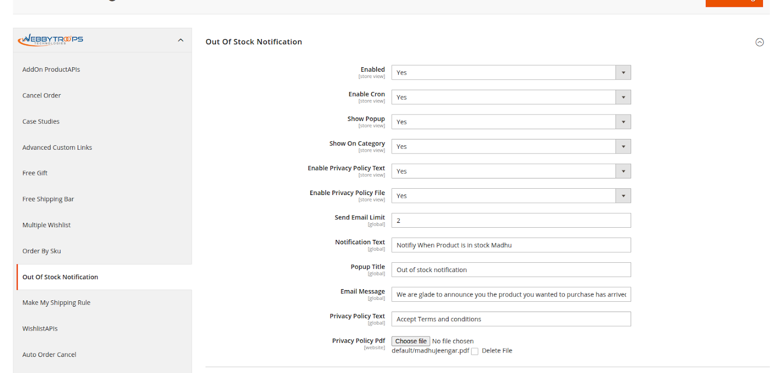 Enable Out-of-Stock notification