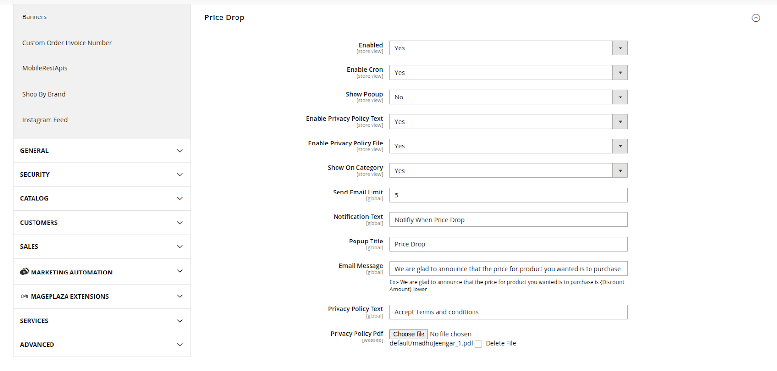 Enable Price Drop Notification