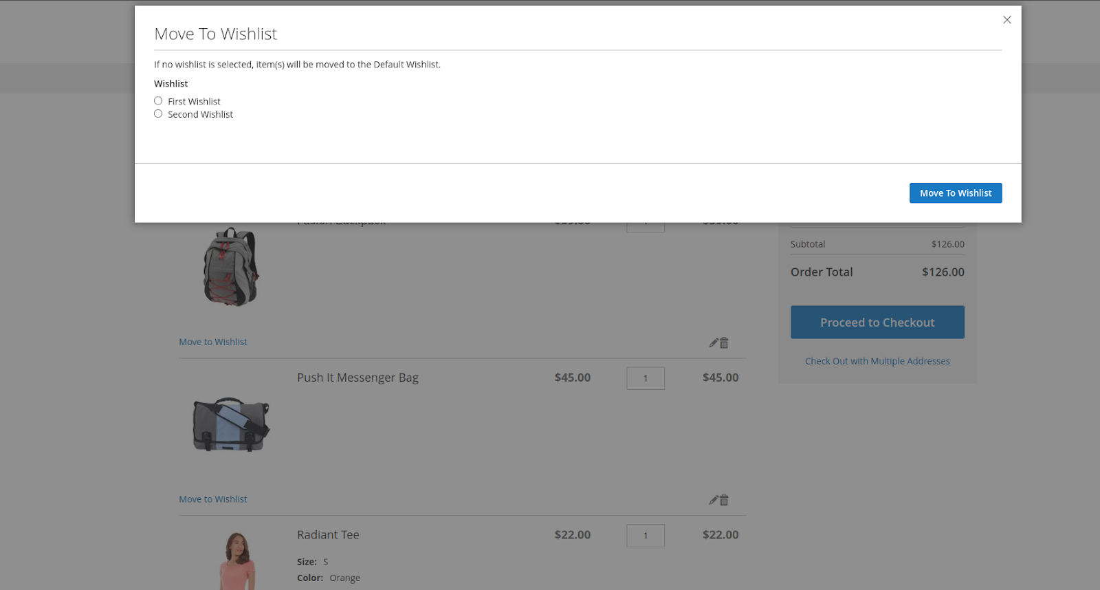 Move Item Cart to Wishlist
