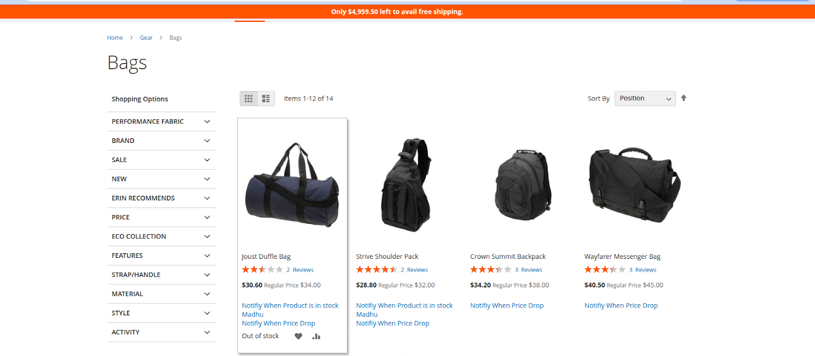 On Category page