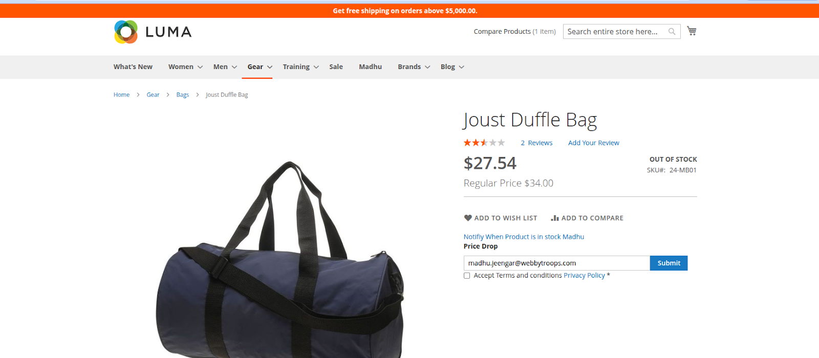 On Product Page