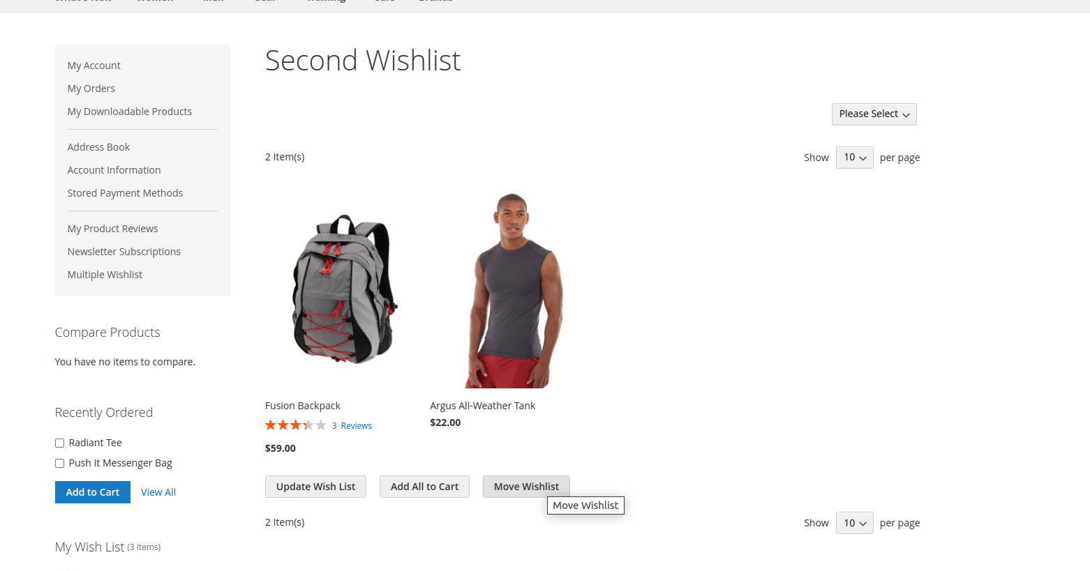 Move Item One wishlist to another wishlist