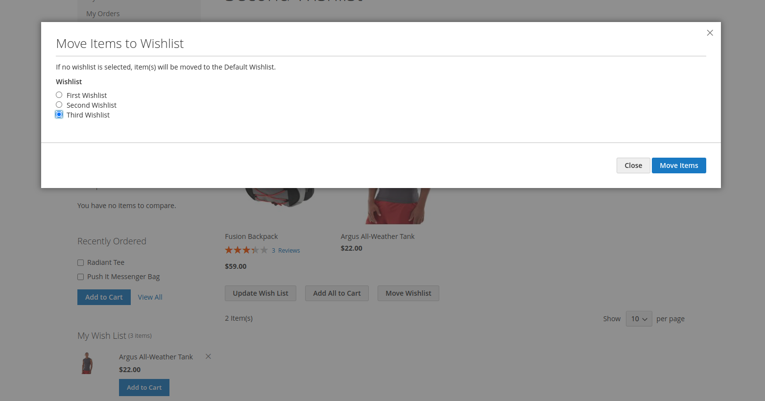 Move Item One wishlist to another wishlist
