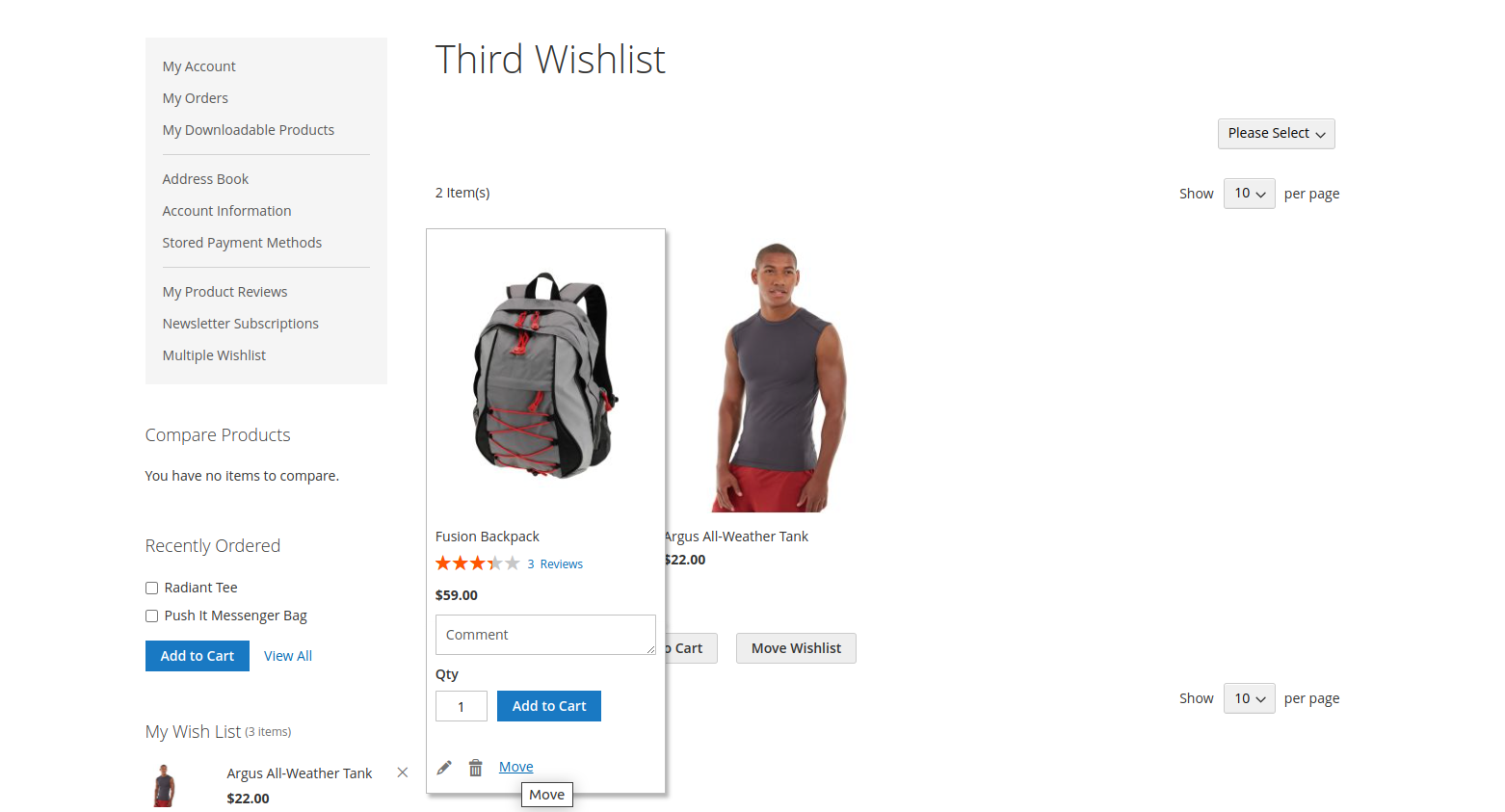 Move one wishlist to another wishlist